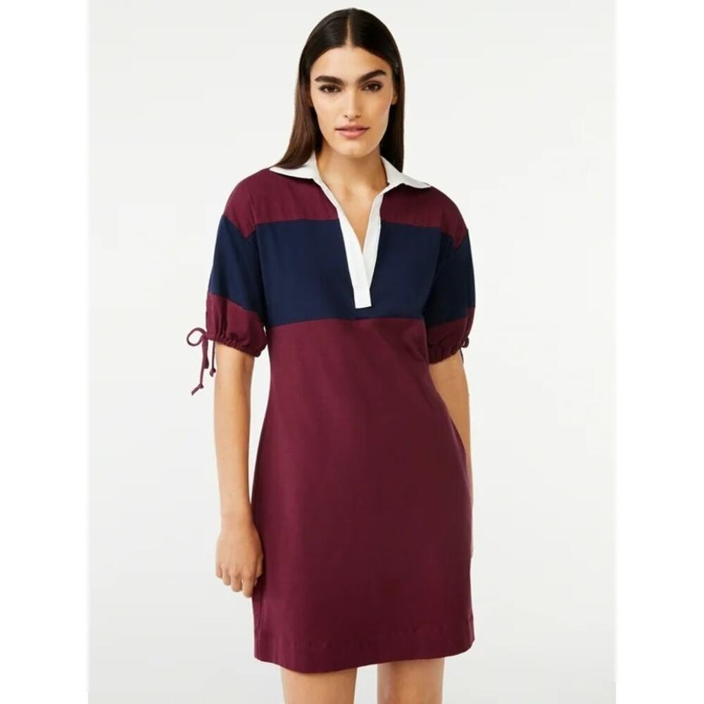 Women’s Colorblock Polo Mini Dress - Burgundy & Navy